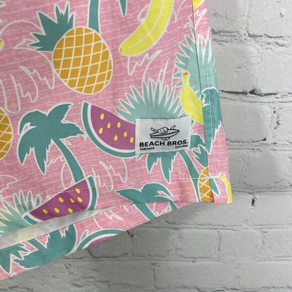 Beach Bros Surf Shop Shorts Mens Large Pink Tropical Swim Trunks Lined Brief - Picture 4 of 12